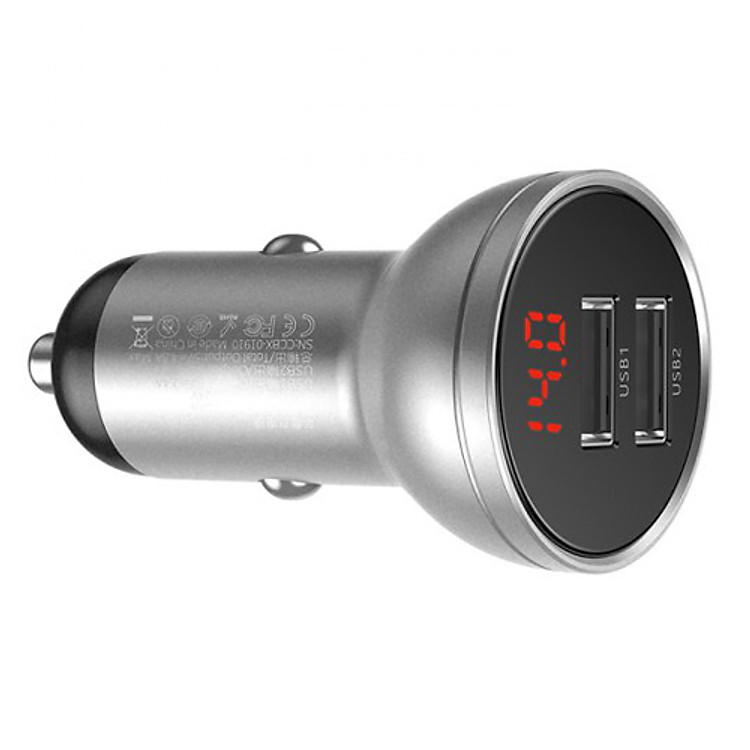 Tẩu sạc ô tô Dual USB 4.8A 24W màn hình Led - Hàng chính hãng