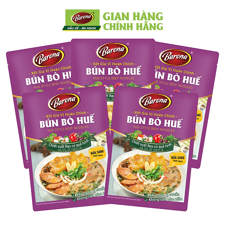 Combo 5 Gói Gia Vị Bún Bò Huế Barona 110g ướp ngon chuẩn vị không cần nêm nếm