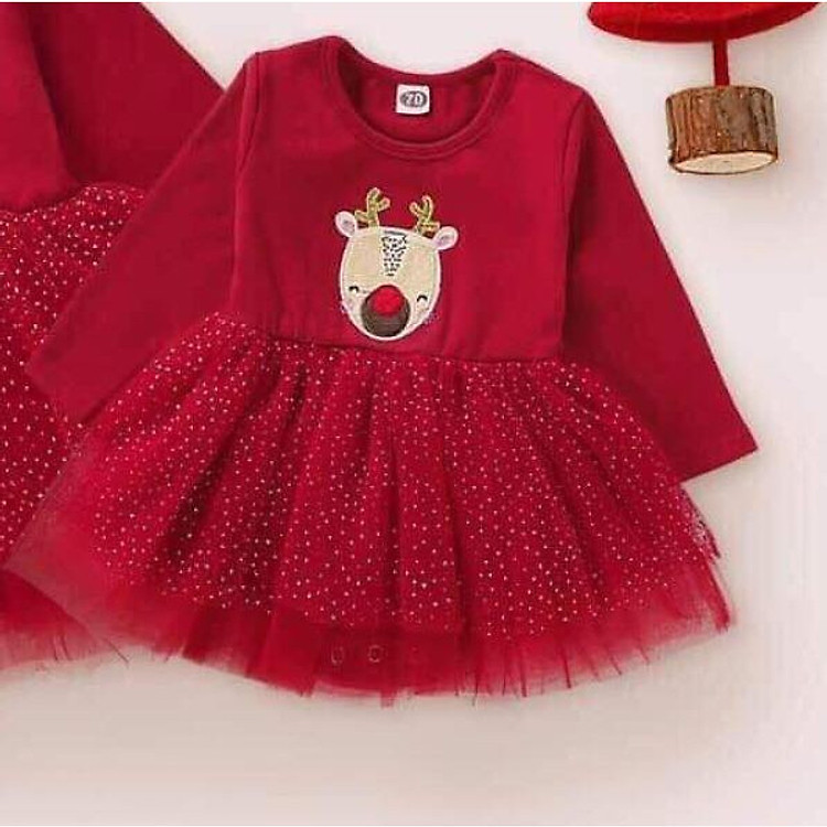 ĐẦM NOEL DỄ THƯƠNG BÉ GÁI VẢI THUN LƯỚI ĐẸP