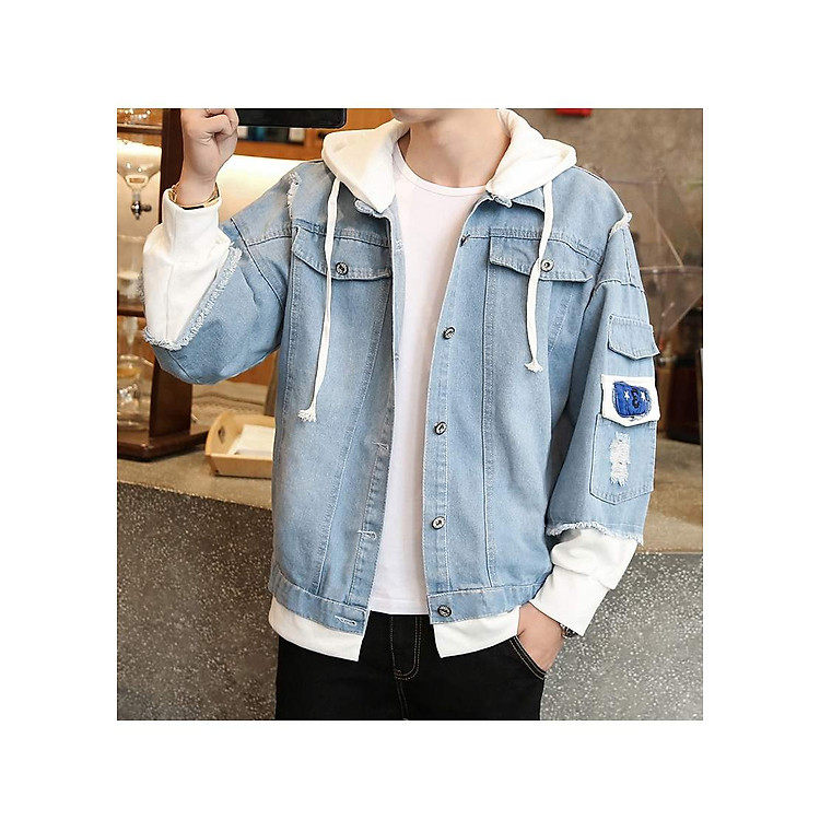 Áo khoác jean nam from rộng vá rách JB10