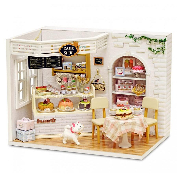 Mô hình nhà búp bê Cute Room - tiệm bánh ngọt với mèo trắng xinh - Cake Shop Diary