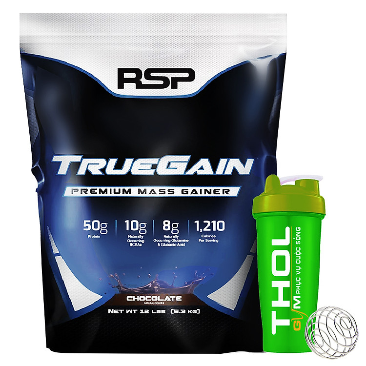 Combo Sữa tăng cân & tăng cơ nạc RSP True Gain 5.3 Kg Vị Chocolate & Bình lắc 600ml (Màu Ngẫu nhiên)
