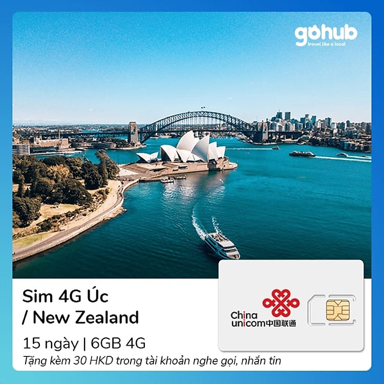 Gohub - Sim Úc - New Zealand 15 Ngày Không Giới Hạn Dung Lượng 6G Tốc Độ 4G - Nghe / Gọi