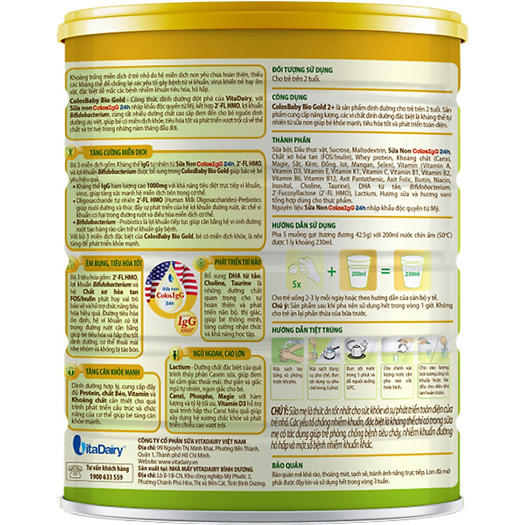 Sữa Bột Vitadairy COLOSBABY BIO GOLD 800g Chất lượng Giá tốt - Hình ảnh 2