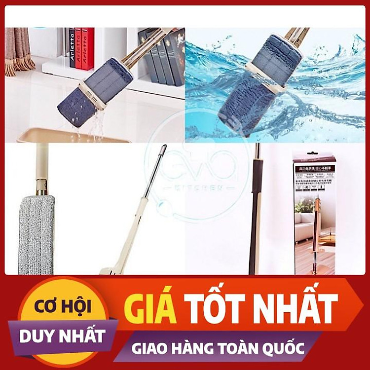 Cây Lau Nhà Tự Vắt Phẳng Thông Minh Spin Mop Xoay 360 Độ_ Tặng Kèm Hai Bông Lau