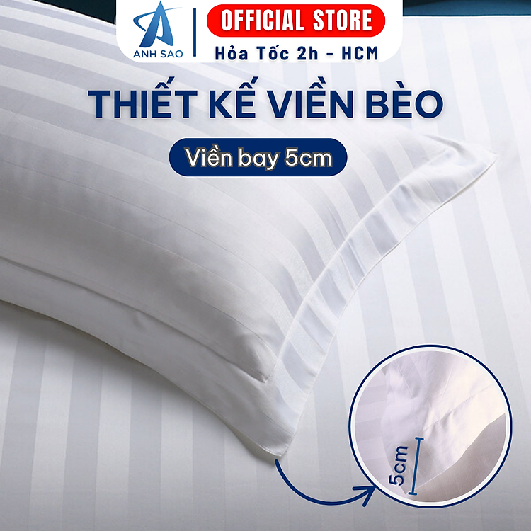 Cặp vỏ gối cotton sọc 3f màu trắng A kích thước 50x70/ 60x80 cm