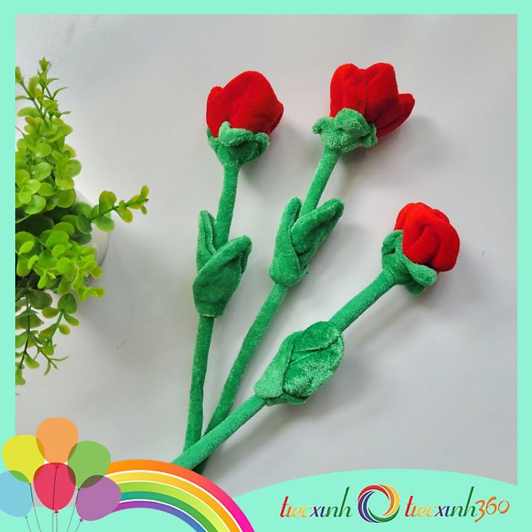 Nhánh Hoa Vải Nhung Trang Trí Độc Đáo - Hồng Đỏ - Ảnh 5