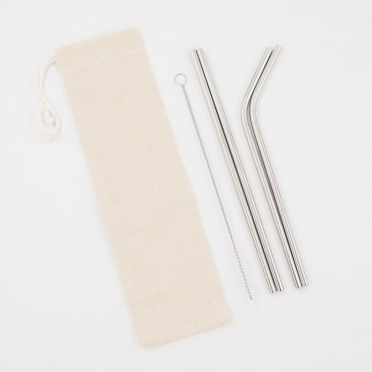 Combo 4 Chiếc ống Hút Thép Không Gỉ + Dụng Cụ Làm Sạch Ống Hút + Túi vải bố