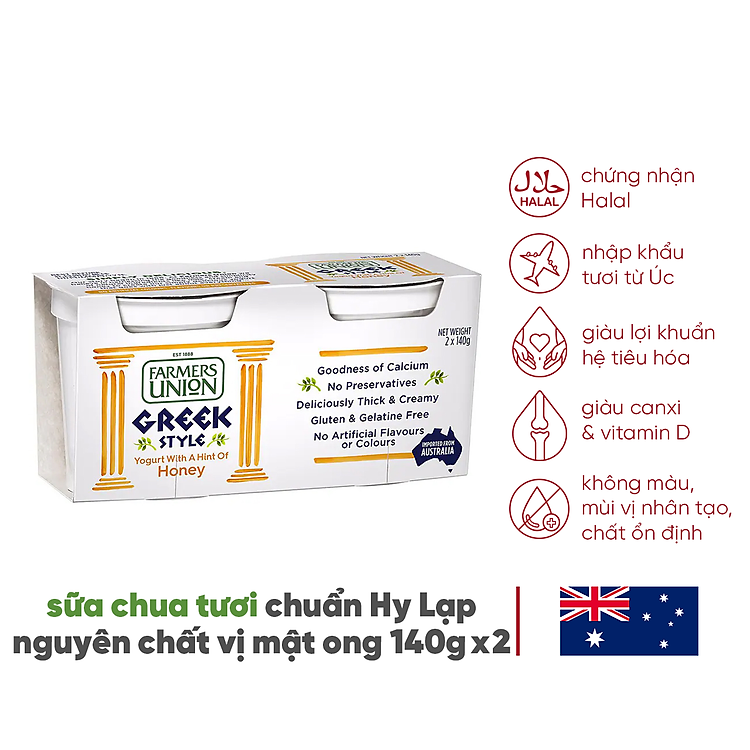 Sữa chua hy lạp vị mật ong Farmers Union greek style real honey yogurt lốc 140gx2