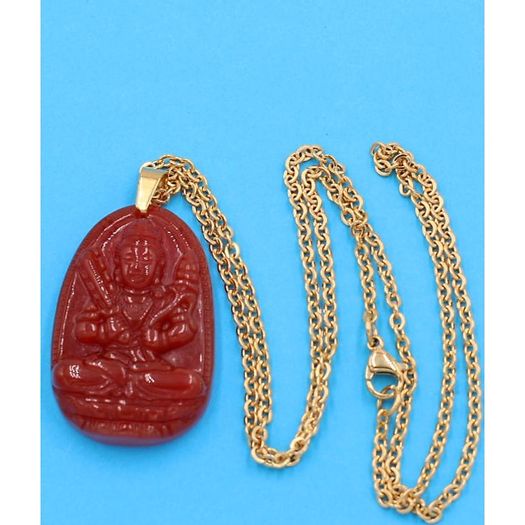 Dây chuyền mặt Hư Không Tạng bồ tát - thạch anh đỏ 3.6cm DIVTOB6 - dây inox - tuổi Sửu, Dần