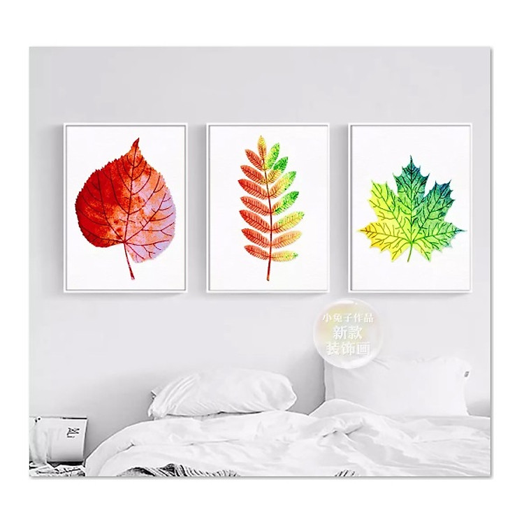 Decal dán tường bộ 3 khung tranh chiếc lá đẹp Tipo_0136