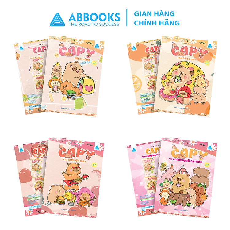 Sách Tô màu ABBOOKS Capybara Chủ Đề Thân Thiện - Thích Hoa Quả - Thích Suối Nước Nóng - Vui Chơi Bốn Mùa ( Bộ 4 Cuốn)
