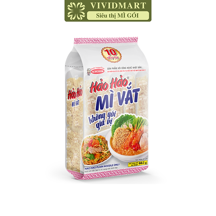 ACECOOK - Mì vắt Hảo Hảo không gói gia vị, Mì vắt không gia vị Hảo Hảo, Mì không gia vị Hảo Hảo (66,5g/gói)