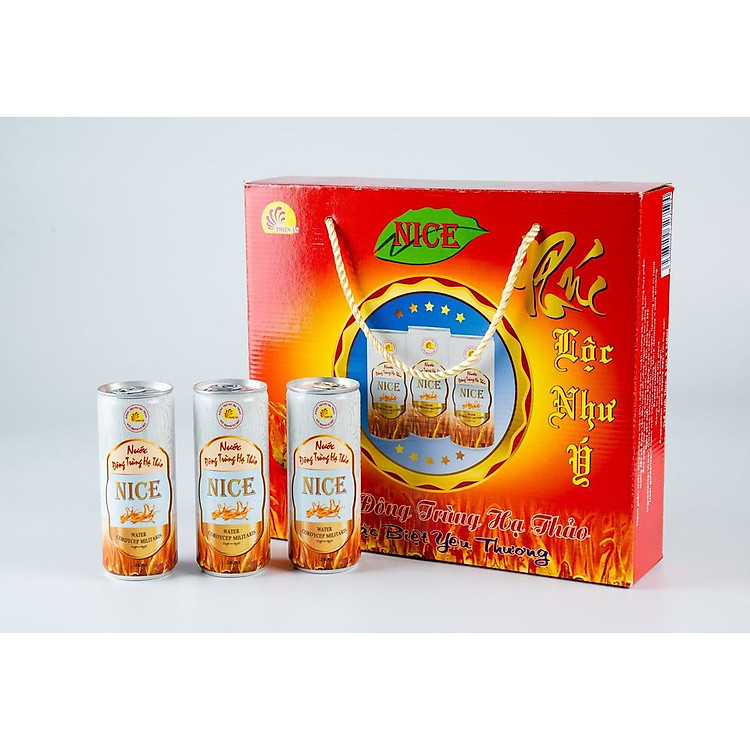 Hộp Quà Tặng 6 Lon Nước ĐÔNG TRÙNG HẠ THẢO NICE lon 240ml THIÊN ÂN