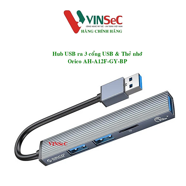 Hub USB ra 3 cổng USB 3.0 và 2.0 kiêm đầu đọc thẻ nhớ Orico AH-A12F-GY-BP - Hàng Chính Hãng