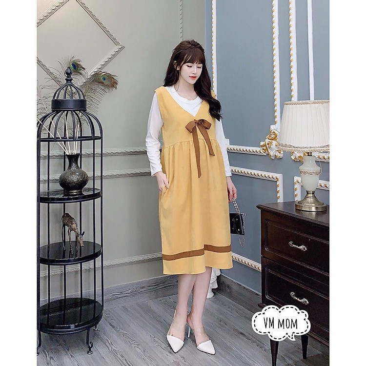 Váy bầu thu đông công sở sét rời (có kèm áo)