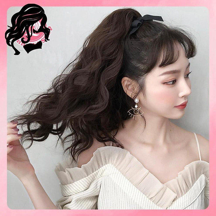 Tóc giả nữ cột đuôi CAO CẤP, tóc xoăn xù ngang vai, không bóng mềm mượt như tóc thật