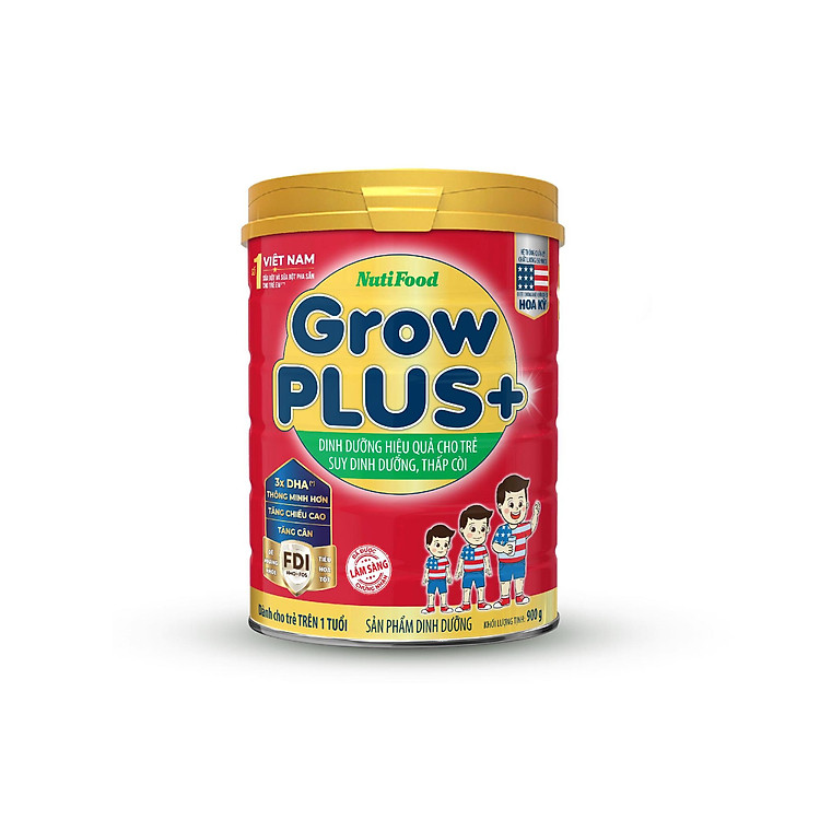 Sữa bột GrowPLUS+ Đỏ 900 Gr : sữa dành cho trẻ từ 1- 10 tuổi bị suy dinh dưỡng thấp còi (mẫu mới) của NutiFood