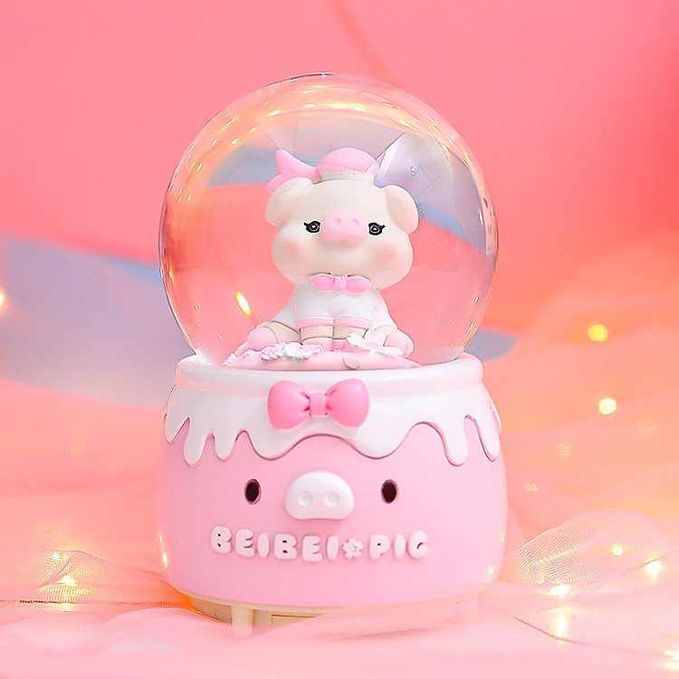 Quả Cầu Tuyết Hộp Nhạc Heo BeiBei Hồng Trang Trí Quà Tặng