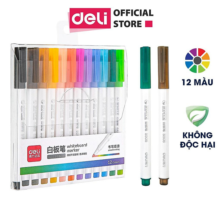 Set Bút Dạ Bảng Trắng Đa Năng Deli - 8/12 Màu - Viết Trên Nhiều Chất Liệu - 1 Hộp - S504/S506