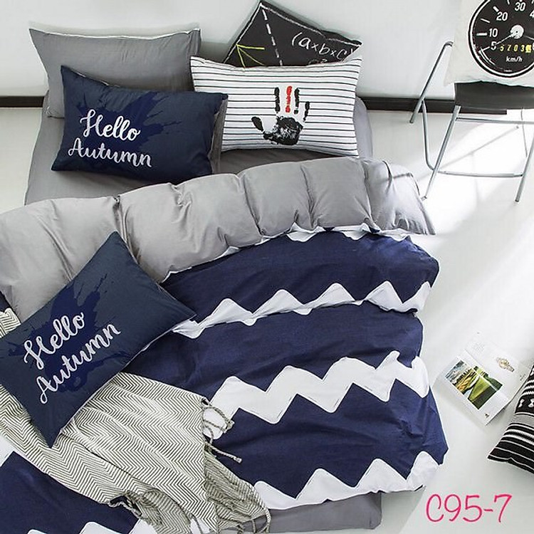 Bộ Chăn Ga Gối Cotton C95-7 - Xanh Dương Đậm