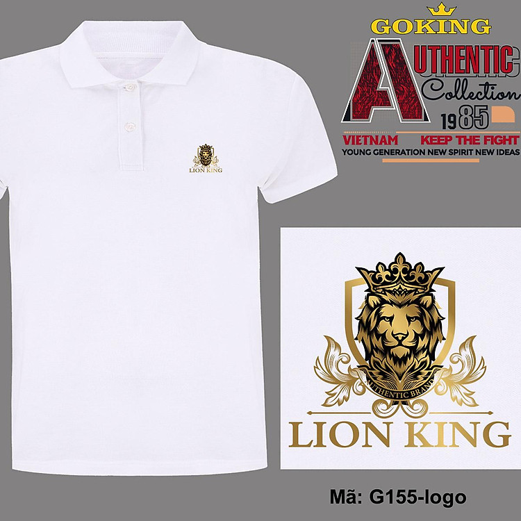 LION KING, mã logo.g155. Áo thun polo cổ bẻ cho nam nữ, form unisex. Áo phông cổ trụ hàng hiệu Goking, quà tặng cao cấp cho gia đình, cặp đôi, doanh nghiệp
