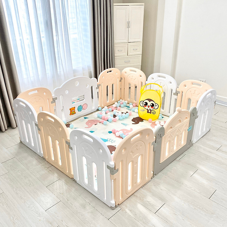 Quây cũi Holla vương miện cao cấp phiên bản 2020, kèm thảm, giỏ đụng đồ và 100 bóng cho bé chơi, vượt qua kiểm định nghiêm ngặt tiêu chuẩn Châu Âu, an toàn cho bé