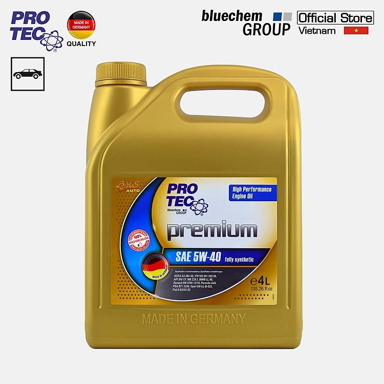 Dầu nhớt bluechem Tổng hợp toàn phần cao cấp PRO-TEC Premium 5W-40 Fully-Synthetic ACEA A3/B4-12
