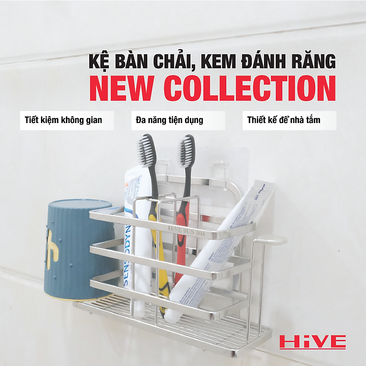 Kệ đựng bàn chải, kem đánh răng HiVE Inox 304