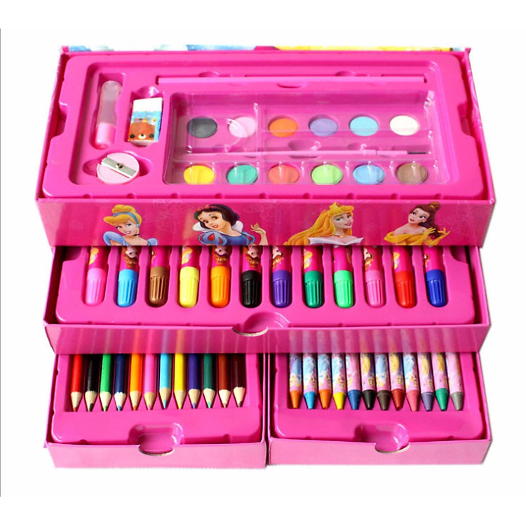 HỘP MÀU 3 TẦNG 54 CHI TIẾT HOẠT HÌNH CHO BÉ( DÀNH CHO BÉ GÁI)