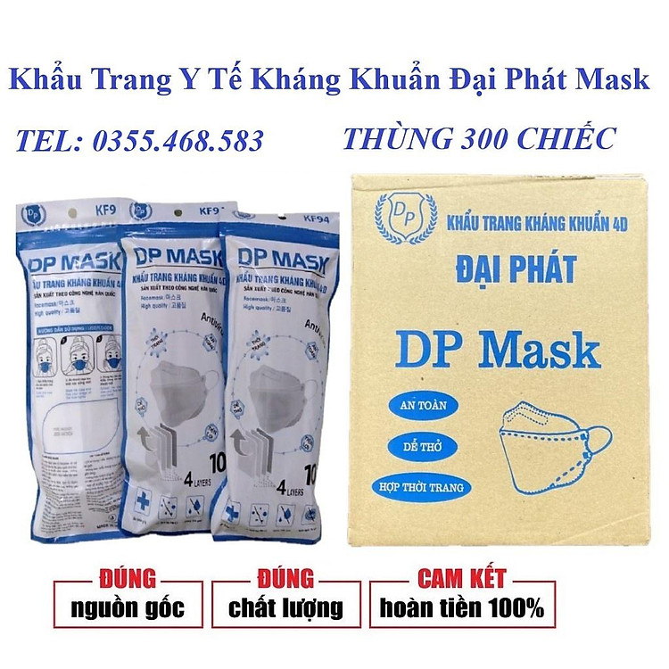 Thùng 300 Chiếc Khẩu Trang Kháng Khuẩn KF94 Đại Phát 4D 4Lớp Ôm Sát Khuôn Mặt