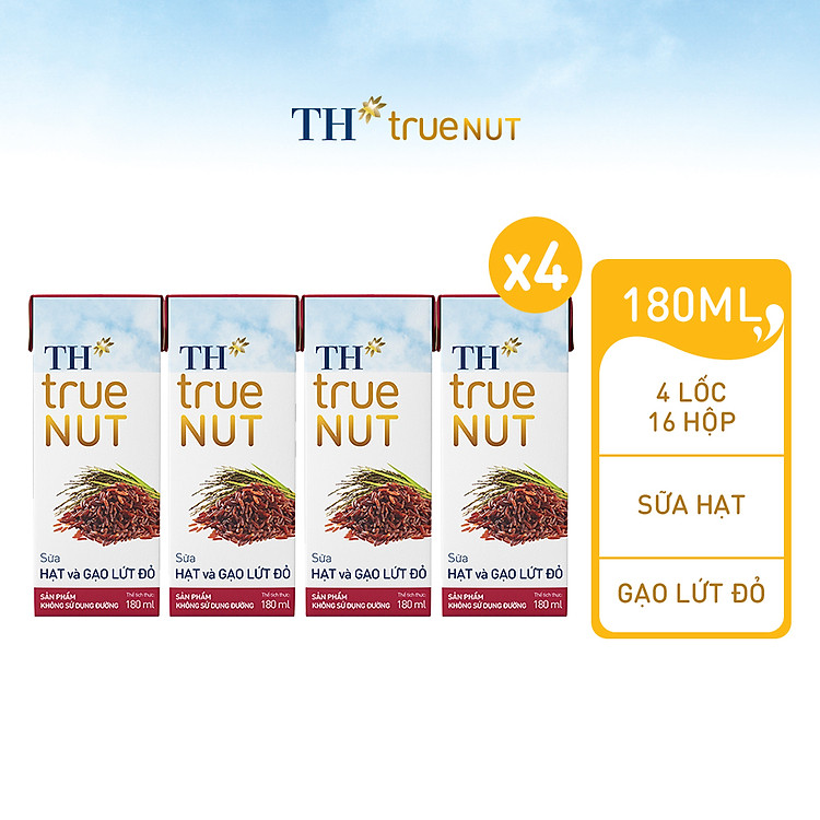 Combo 4 lốc sữa hạt và gạo lứt đỏ TH true NUT 180 ml (180 ml x 16)