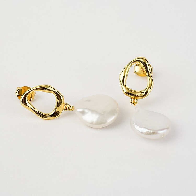 Bông Tai Ngọc Trai FW Baroque UK Style (Wave Circle) - MOON Jewelry