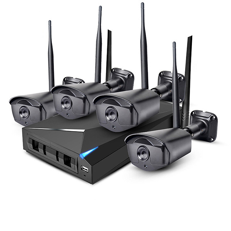 Bộ 4 camera WIFI IP FULL HD 1080P và đầu thu NVR 4 Kênh - Thiết kế mới - Hàng Chính hãng