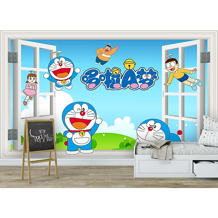 (HCM) Tranh dán tường 3d doremon 2 trang trí phòng bé, tranh có sẵn keo, dễ dán(có in theo yêu cầu)