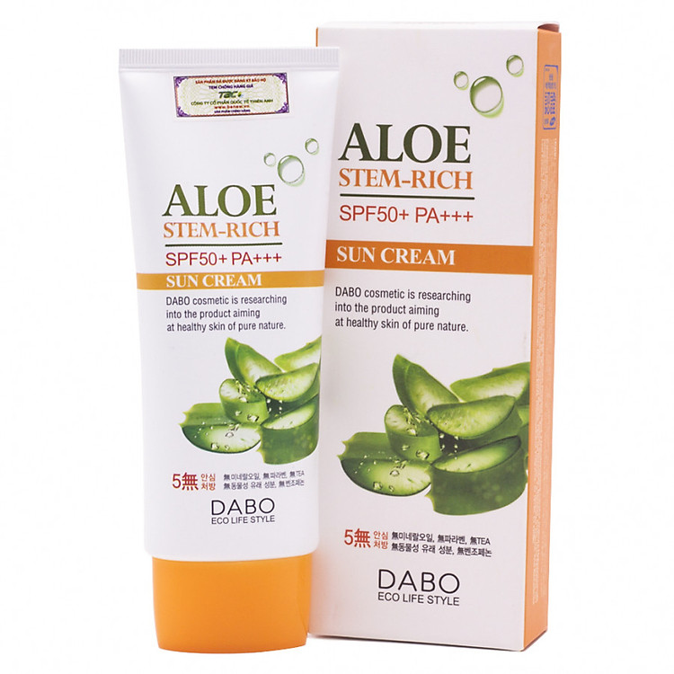 Kem chống nắng dưỡng da ngăn kiềm dầu cao cấp Dabo Hàn Quốc tinh chất lô hội Aloe Stem Rich – (70ml) – Hàng chính hàng.