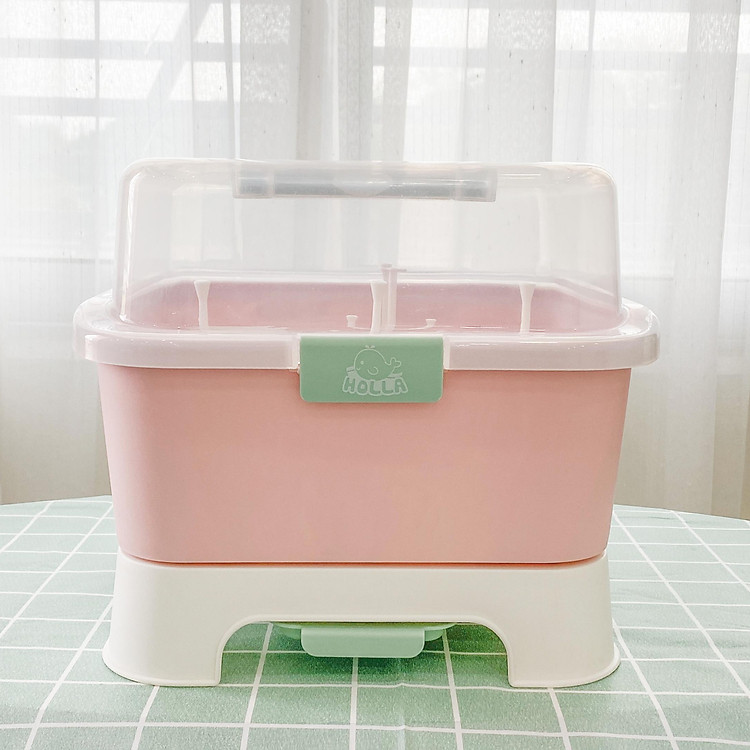 Giá úp bình sữa cao cấp Holla có nắp đậy, khay thoát nước