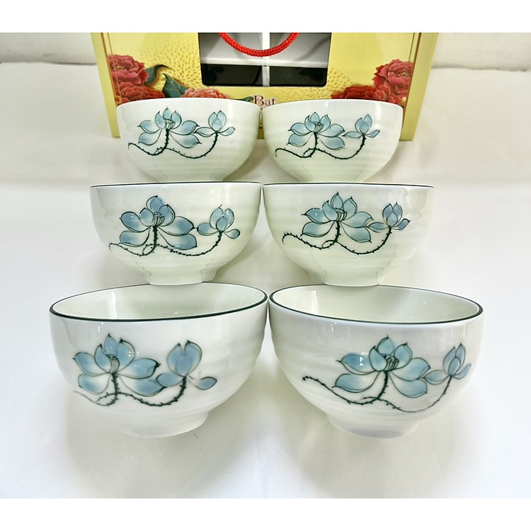 Bộ 10 bát ăn cơm gốm sứ Bát Tràng hoạ tiết vẽ tay thủ công cao cấp