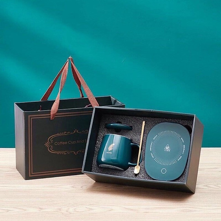 Bộ Cốc Sứ Hâm Nóng Kèm Đế Điện Thiết Kế Vỏ Hộp Hiện Đại, Gọn Nhẹ, Dùng Để Hâm Sữa, Cà Phê, Hâm Trà, Tổ Yến - Tặng 1 miếng lót ly để bàn silicon ( giao ngẫu nhiên )