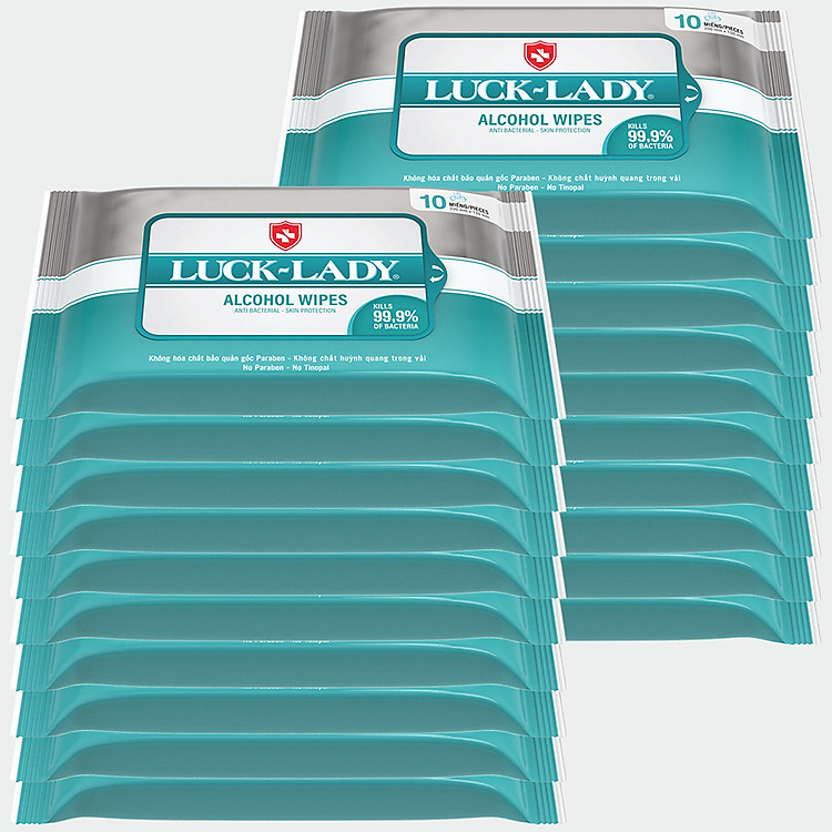 Combo 20 Gói Khăn Ướt Luck Lady Cồn (10 Tờ/Gói)