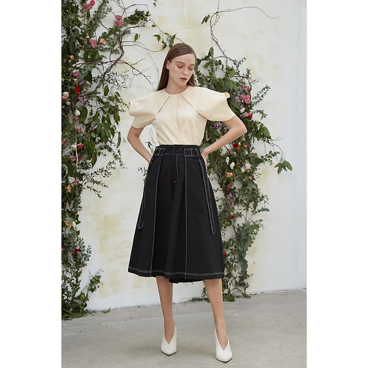 COCOSIN - Q022002 Quần Váy Đen Viền Chỉ