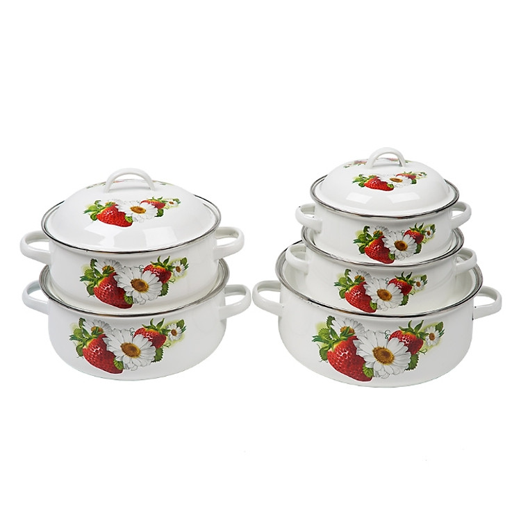 Bộ 5 nồi thép carbon đáy từ tráng men sứ cao cấp Mishio