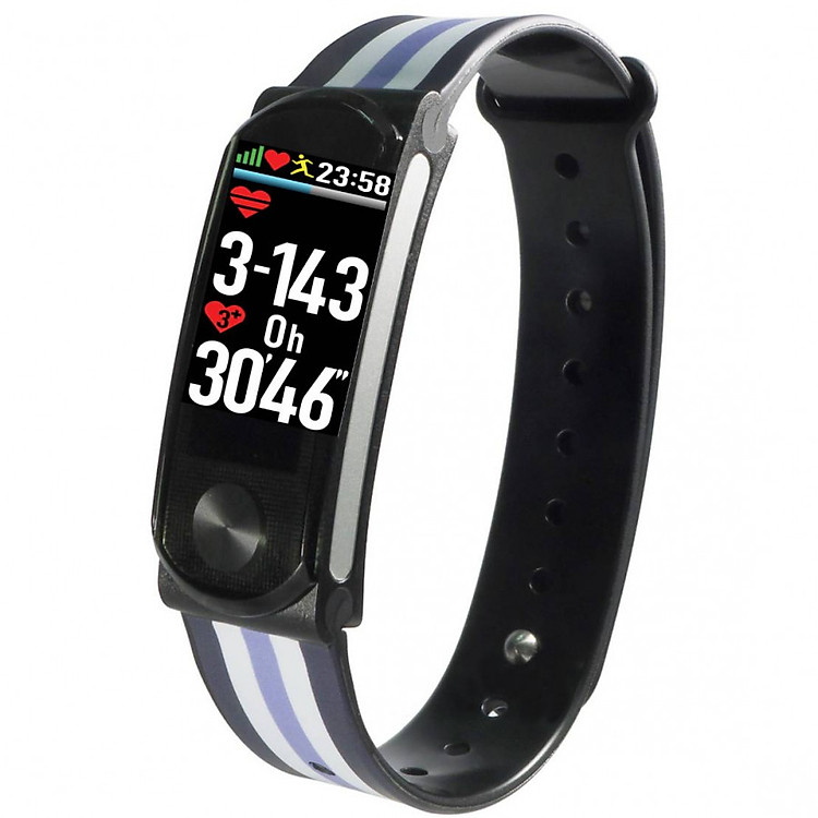 Vòng tay theo dõi sức khỏe, đo nhịp tim cao cấp Q-Band Q69HR New - Dây kẻ sọc màu xanh trắng - Hàng chính hãng