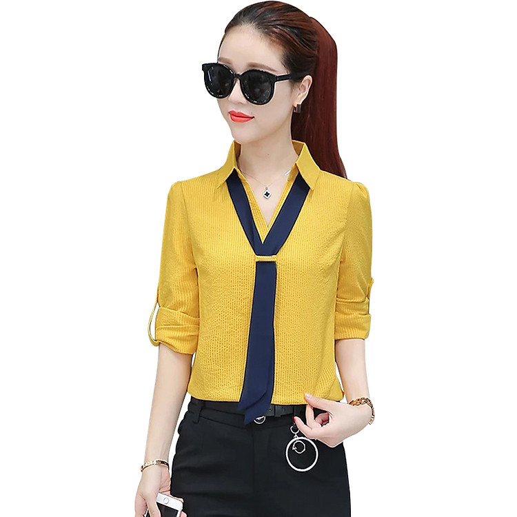 Áo sơ mi nữ sọc kèm caravat