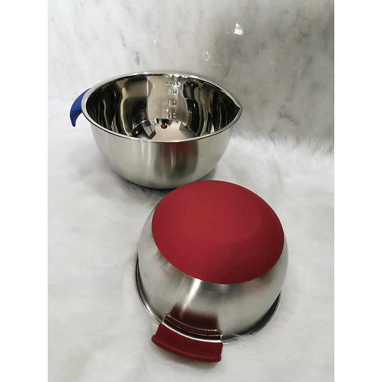 Thố trộn inox 304 có đế có quai dùng đánh trứng/ trộn bột đủ size TẶNG 1 cây vét silicon.màu ngẫu nhiên