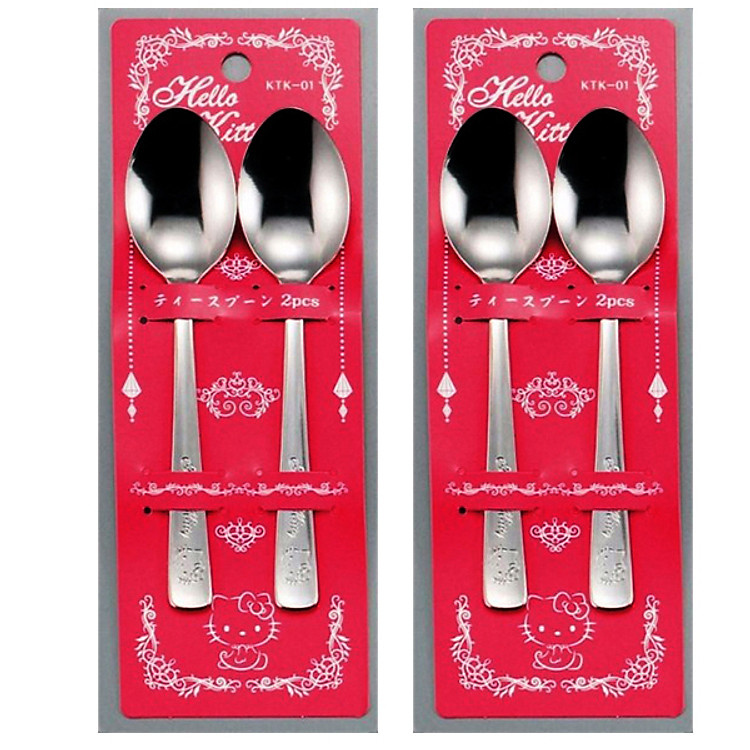 Combo 2 Set 2 thìa inox Hello Kitty cho bé nội địa Nhật Bản