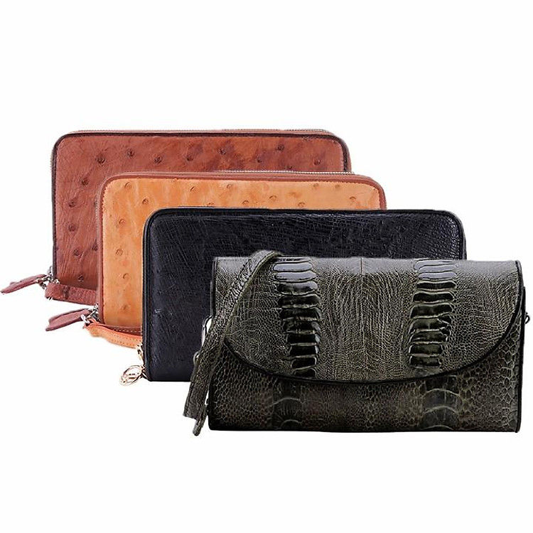 Bóp nữ da đà điểu Huy Hoàng nhiều ngăn màu đen, nâu đỏ, nâu đất, vàng bò HC3413-14-15-16