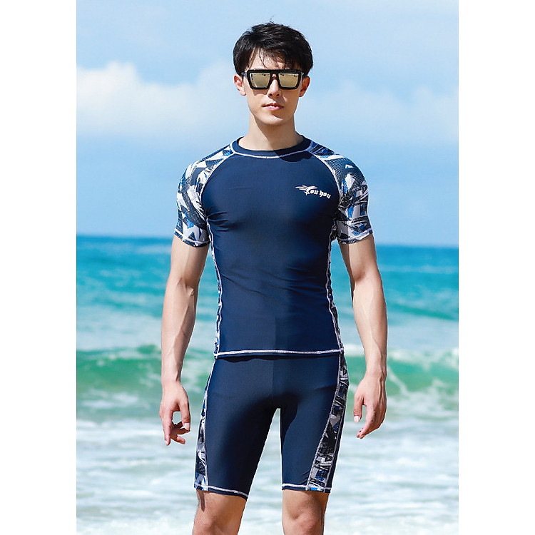 Bộ bơi nam áo cộc tay quần sooc đùi, phong cách cá tính mạnh mẽ, chất Spandex cao cấp co giãn 4 chiều | BN011