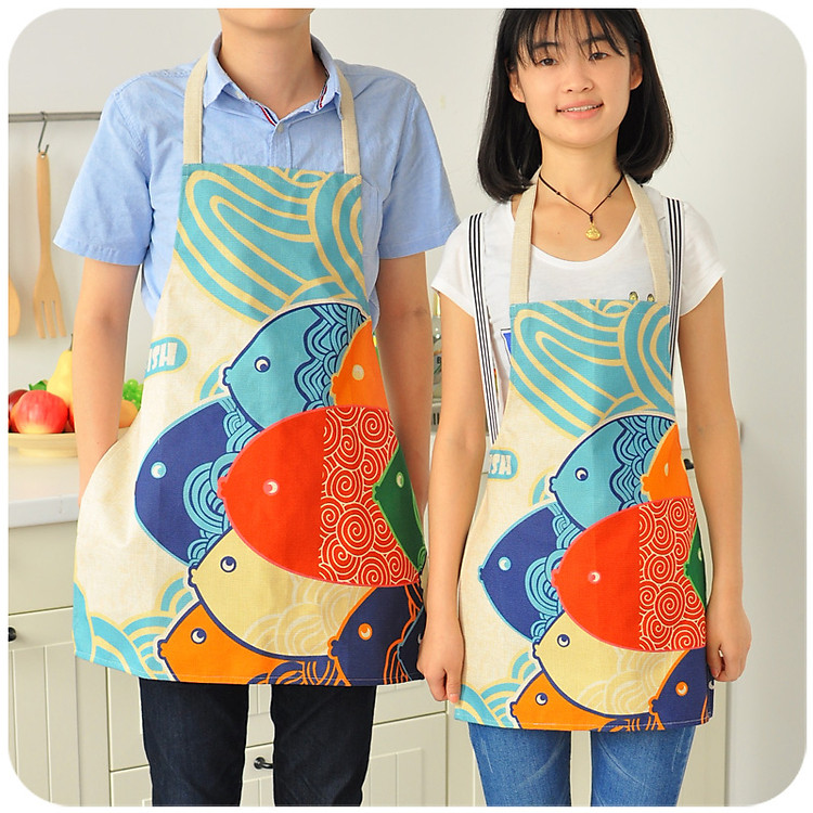 Tạp dề đôi con cá sắc màu vải canvas TZ03