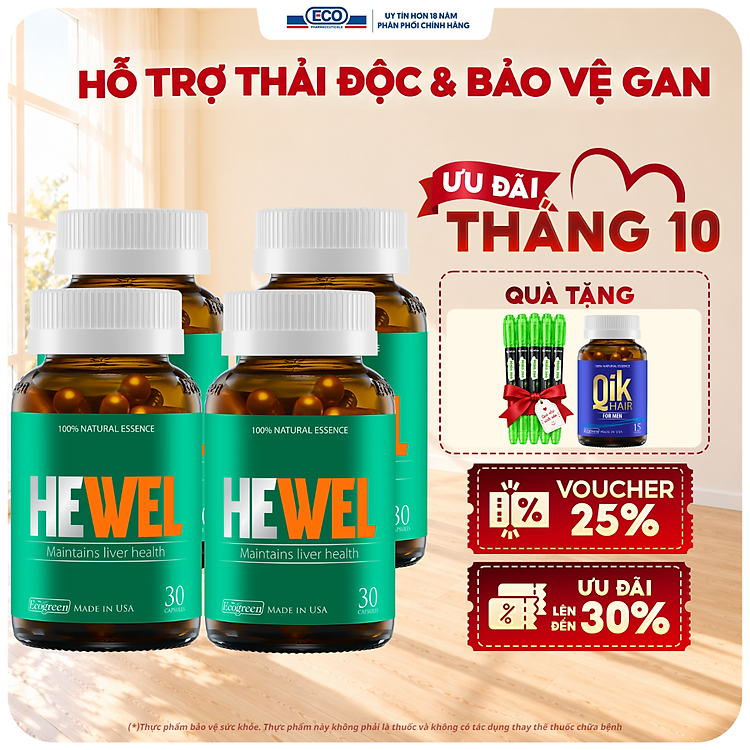 Combo 4 hộp HEWEL bổ gan 30 viên tặng 1 hộp QIK HAIR for Men 15 viên